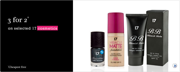 3 for 2 on selected 17 cosmetics. Exclusively at Boots.